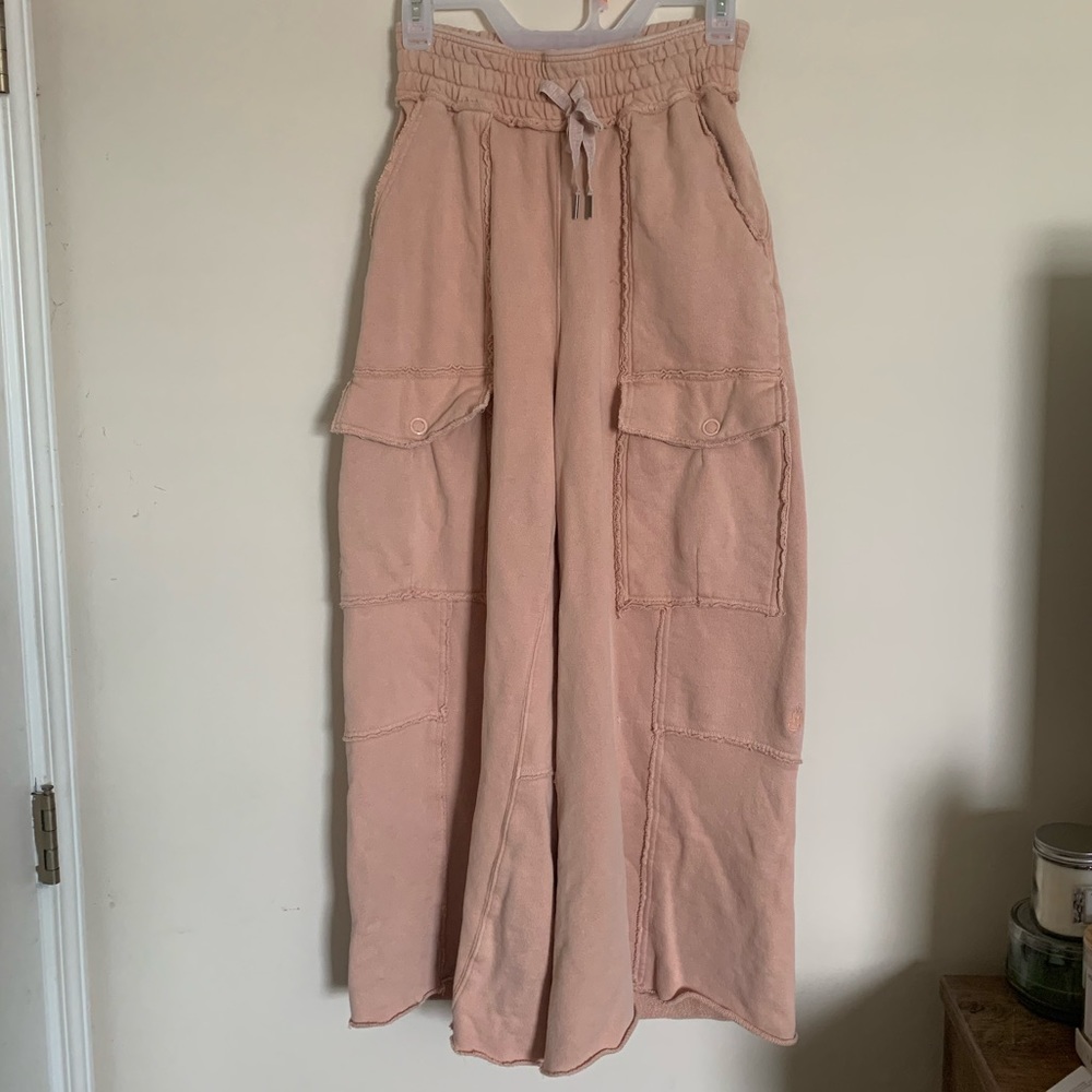 Free People Wide Leg Cargo Sweatpants in Dusty Rose